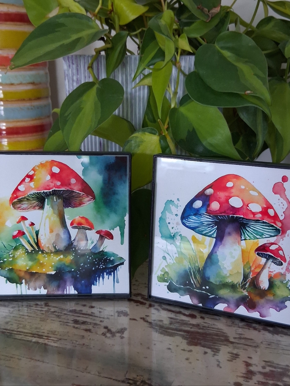 Colorful Watercolor Mushroom Art Print Minis - Set of 2